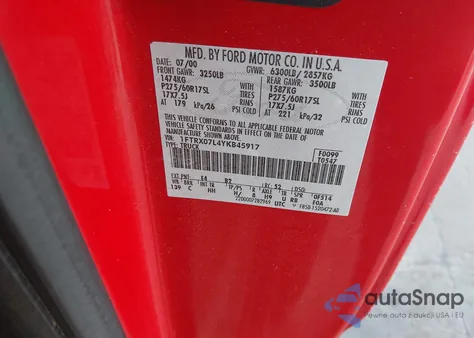 2000 Ford F-150 Lariat/Xl/Xlt from USA, damaged, VIN 1FTRX07L4YKB45917